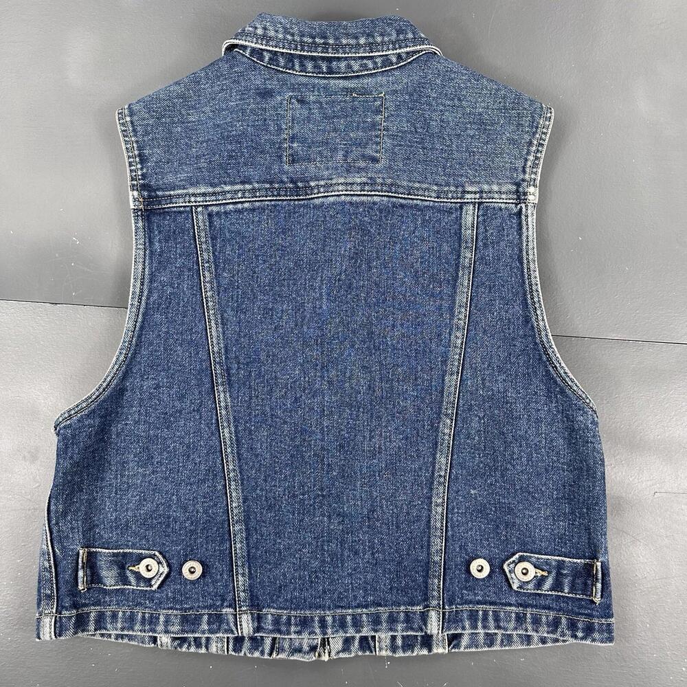 VTG Liz Claiborne Denim Vest Womens Medium Blue Moto Boho Y2K Biker Grunge - Picture 6 of 6